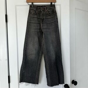 Frank & Oak Nina Wide Leg Jeans 24 grey high rise crop